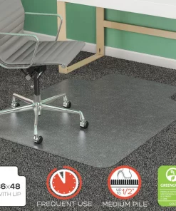 Deflecto Frequent Use Chair Mat, Med Pile Carpet, Roll, 36 x 48, Lipped, Clear