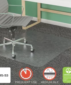 Deflecto Frequent Use Chair Mat, Med Pile Carpet, Roll, 45x53, Rectangle, Clear