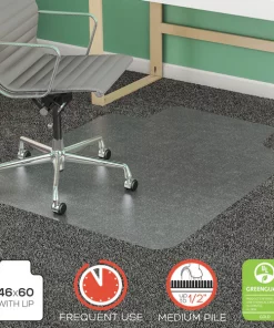 Deflecto Frequent Use Chair Mat, Med Pile Carpet, 46 x 60, Wide Lipped, Clear