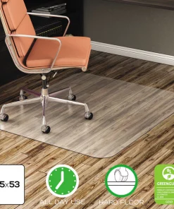 Deflecto EconoMat All Day Use Chair Mat for Hard Floors, 45 x 53, Rect, Clear