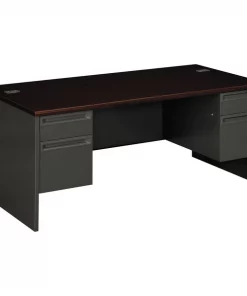 Hon Pedestal Desk, 72" W, 29.5" H, Mahogany/Charcoal, Metal