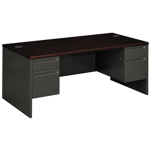 Hon Pedestal Desk, 72" W, 29.5" H, Mahogany/Charcoal, Metal
