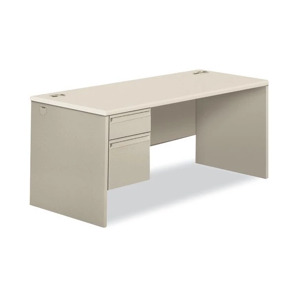 Pedestal Desk, 66" W, 30" H, Light Gray/Silver, Honeycomb-Core Steel
