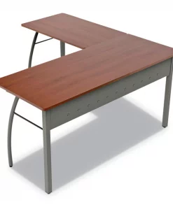 Linea Italia. L Shaped Desk, 59.13" W, 29.5" H, Cherry, Steel