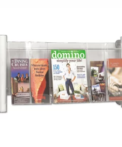 Safco Luxe Magazine Rack, 3 Compartments, 31.75w x 5d x 15.25h, Clear/Silver