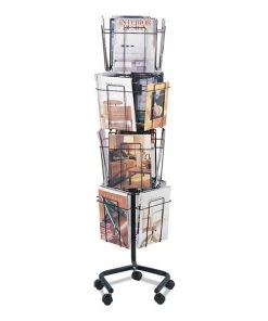Safco® Wire Rotary Display Racks, 16 Compartments, 15w x 15d x 60h, Charcoal