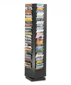Safco® Steel Rotary Magazine Rack, 92 Compartments, 14w x 14d x 68h, Black