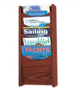 Safco Solid Wood Wall-Mount Lit Disp Rack, 11.25w x 3.75d x 23.75h, Mahogany