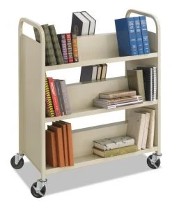 Safco Steel Book Cart, Six-Shelf, 36w x 18.5d x 43.5h, Sand