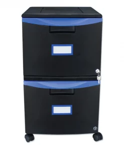 Storex Two-Drawer Mobile Filing Cabinet, 14.75w x 18.25d x 26h, Black/Blue