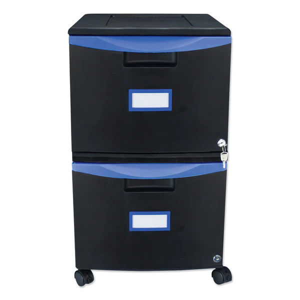Storex Two-Drawer Mobile Filing Cabinet, 14.75w x 18.25d x 26h, Black/Blue