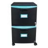 Storex Two-Drawer Mobile Filing Cabinet, 14.75w x 18.25d x 26h, Black/Teal