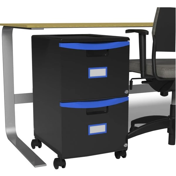 Storex Two-Drawer Mobile Filing Cabinet, 14.75w x 18.25d x 26h, Black/Blue - Image 3