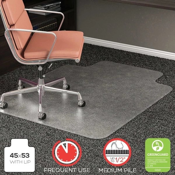 Deflecto Frequent Use Chair Mat, Med Pile Carpet, Flat, 45x53, Wide Lip, Clear - Image 7