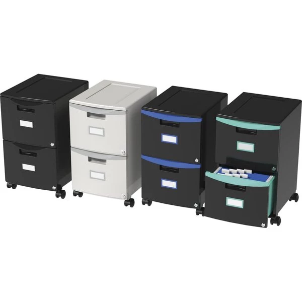 Storex Two-Drawer Mobile Filing Cabinet, 14.75w x 18.25d x 26h, Black/Blue - Image 2