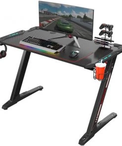 Eureka Ergonomics Gaming Computer Desk with Lighting, Z1S, Black