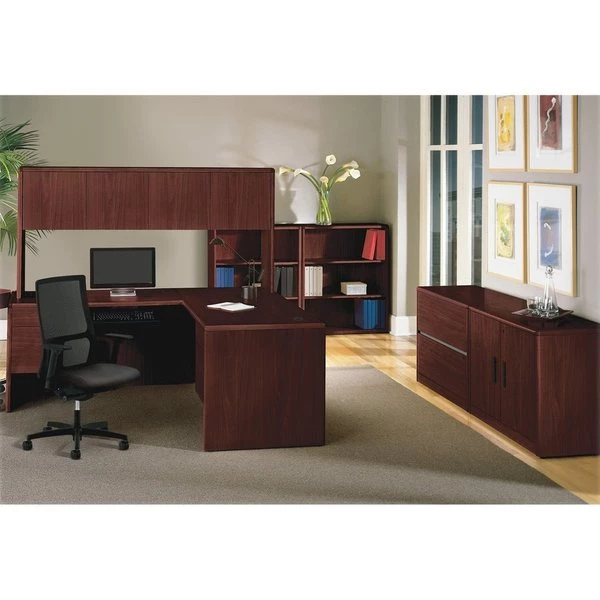 Hon Pedestal Desk, 72" W, 29.5" H, Mahogany, Woodgrain Laminate - Image 7