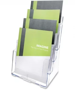 Deflecto Magazine Holder, Clear, 4-Tier, PK2