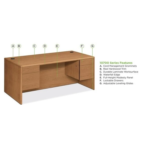 Hon Pedestal Desk, 72" W, 29.5" H, Harvest, Woodgrain Laminate - Image 4