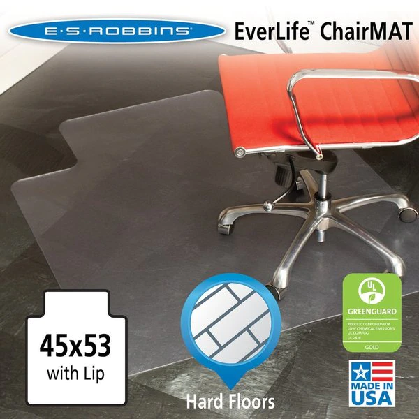 Es Robbins Chair Mat 45"x53", Traditional Lip Shape, Clear, for Hard Floor - Image 3