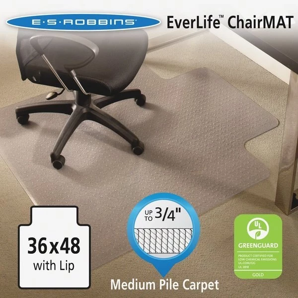 Es Robbins Chair Mat 36"x48", Traditional Lip Shape, Clear, for Carpet - Image 2