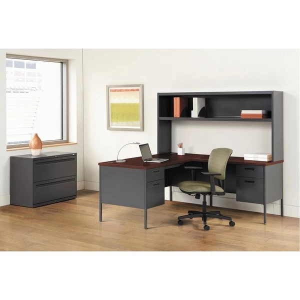 Hon Pedestal Desk, 30" D, 66" W, 29-1/2" H, Mocha, Laminate - Image 2