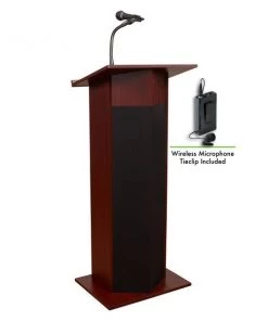 Oklahoma Sound Power Plus Lectern with Wireless Tie Clip Mic, Mahogany