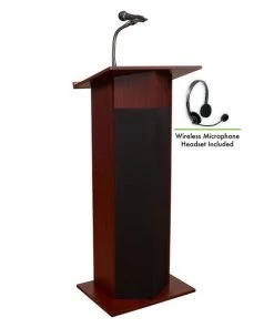 Oklahoma Sound Power Plus Lectern with Wireless Headset Mic, Mahogany