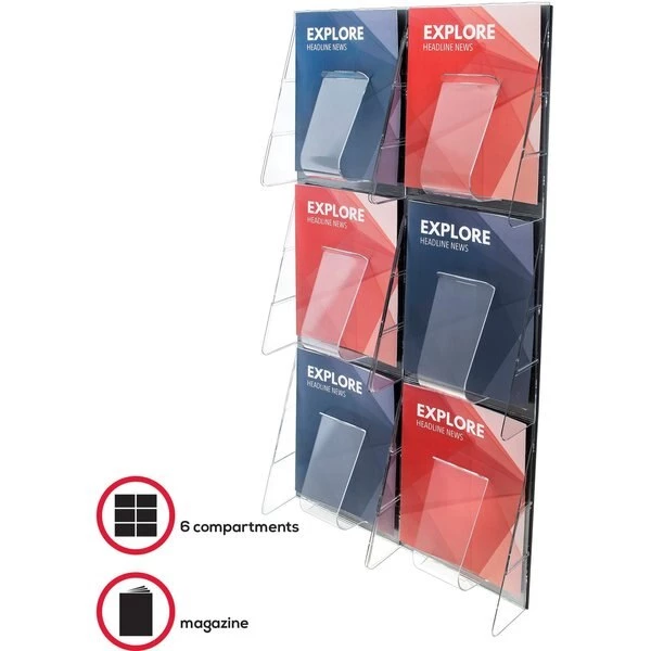 Deflecto Magazine Holder, 6 Compartments, Clear - Image 4