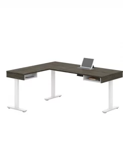 Bestar Pro-Vega Height Adjustable L-Desk, Walnut Grey/White
