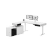 Bestar Pro-Vega Height Adjustable L-Desk, Dual Monitor Arm, White/Black
