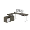 Bestar Pro-Vega Height Adjustable L-Desk, Dual Monitor Arm, Walnut Grey/White