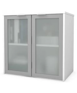 Bestar Hutch with Frosted Glass Door, 18.2" D, 30.1" W, 28.3" H, White