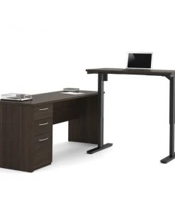 Bestar Embassy Height Adjustable L-Desk, Dark Chocolate