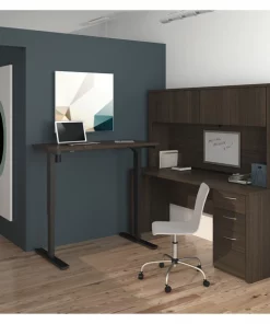 Bestar Embassy Height Adjustable L-Desk With Hutch, Dark Chocolate
