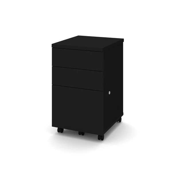 Bestar 15.80" W 3 Drawer Pedestal File Cabinet, Black, Legal/Letter
