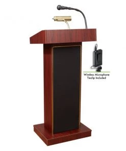 Oklahoma Sound Orator Lectern with Wireless Tie Clip Mic, Mahogany
