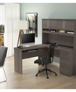 Bestar Innova Plus L-Shaped Desk, Bark Gray