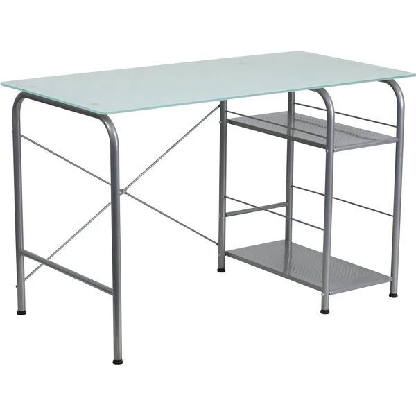 Flash Furniture Computer Desk, 23-1/2" D, 47-1/4" W, 29-1/2" H, Silk White/Silver, Glass - Image 4