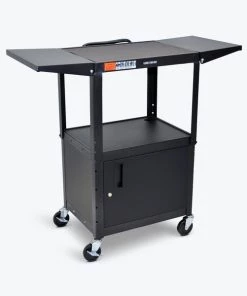 Luxor Adjustable-Height Steel AV Cart with Cabinet and Drop Leaf