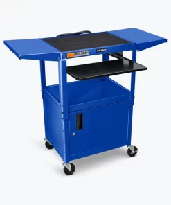 Luxor Adjust-Height Steel AV Cart, Pullout Keyboard Tray, Cabinet, Drop Leaf