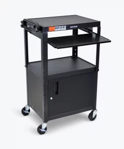Luxor Adjustable-Height Steel AV Cart with Pullout Keyboard Tray and Cabinet