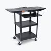 Luxor Adjustable-Height Steel AV Cart, Pullout Keyboard Tray, Drop Leaf