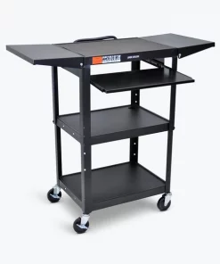 Luxor Adjustable-Height Steel AV Cart, Pullout Keyboard Tray, Drop Leaf