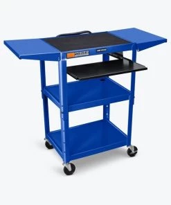 Luxor Adjustable-Height Steel AV Cart, Pullout Keyboard Tray, Drop Leaf
