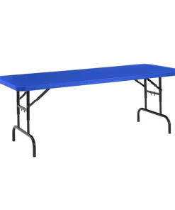 National Public Seating Rectangle Folding Table, 30" W, 72" L, 22-28.5" H, Blow-molded plastic Top, Blue