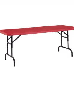 National Public Seating Rectangle Folding Table, 30" W, 72" L, 22-28.5" H, Blow-molded plastic Top, Red