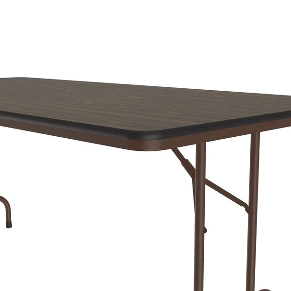 Correll, Inc. Rectangle Commerical Folding Utility Table, 36" W, 96" L, 29" H, Melamine Laminate Top, Walnut - Image 3
