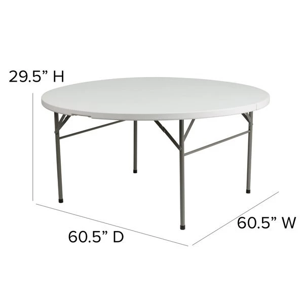 Flash Furniture Round Wh 60Rnd Plastic Bi-Fold Table, 60.5" W, 60.5" L, 29.5" H, Plastic Top, White - Image 2