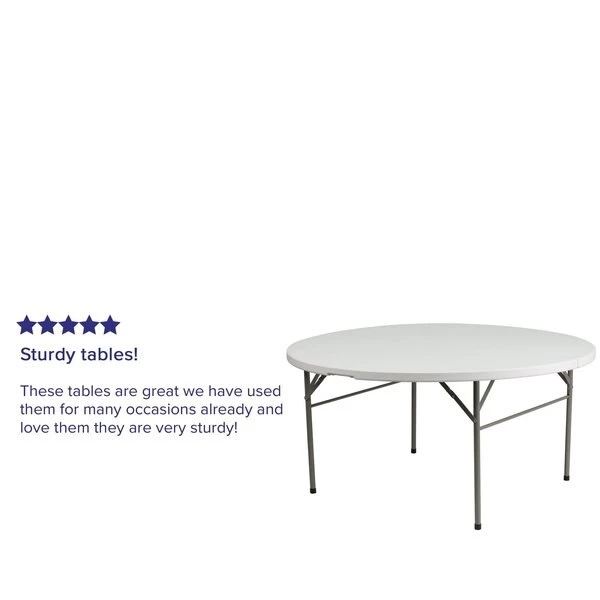 Flash Furniture Round Wh 60Rnd Plastic Bi-Fold Table, 60.5" W, 60.5" L, 29.5" H, Plastic Top, White - Image 3
